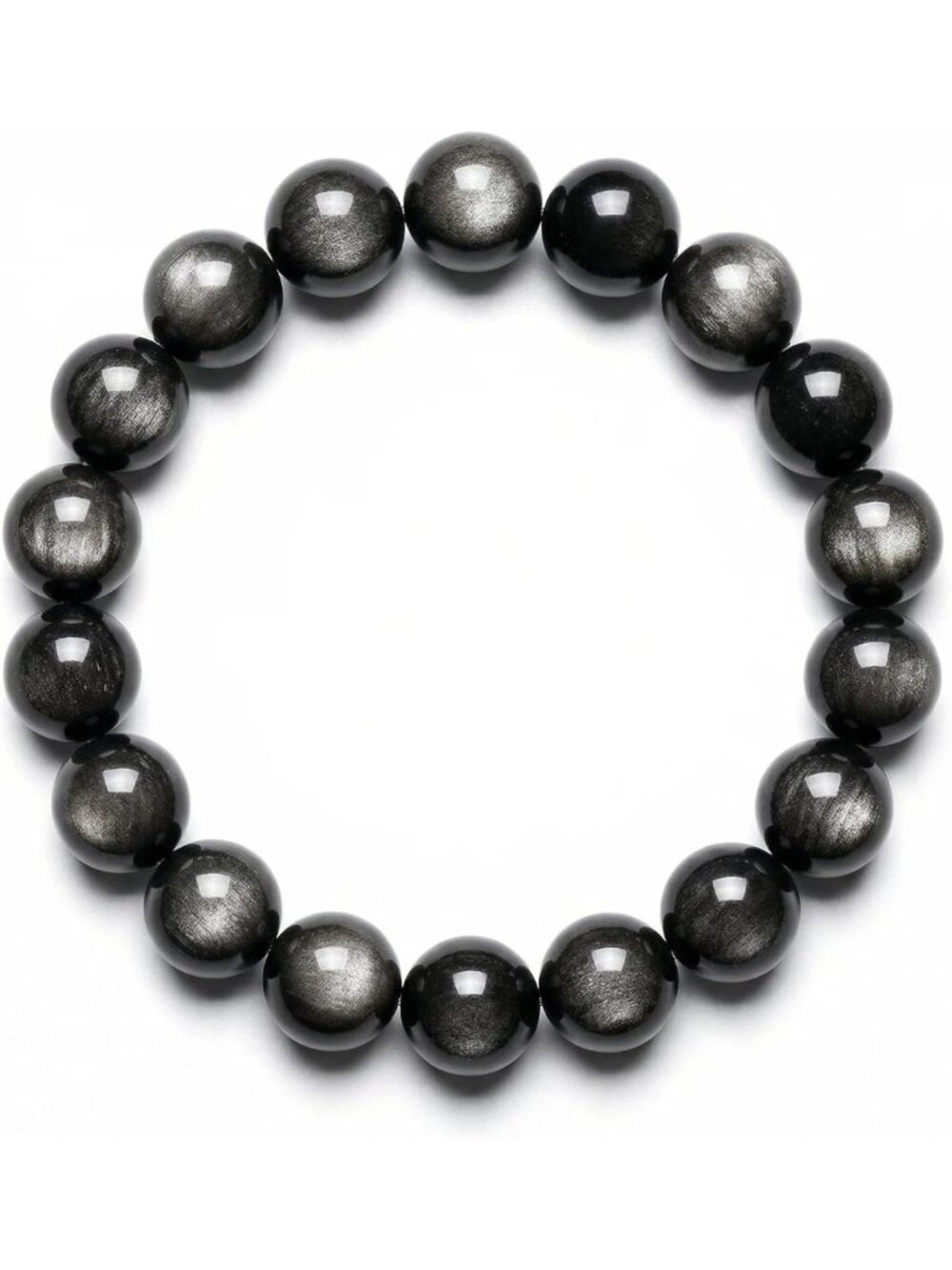 Natural Silver Sheen Obsidian Beaded Bracelet for Healing & Protection, Gift